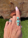Native made sterling silver with natural eldorado turquoise. Size 8
