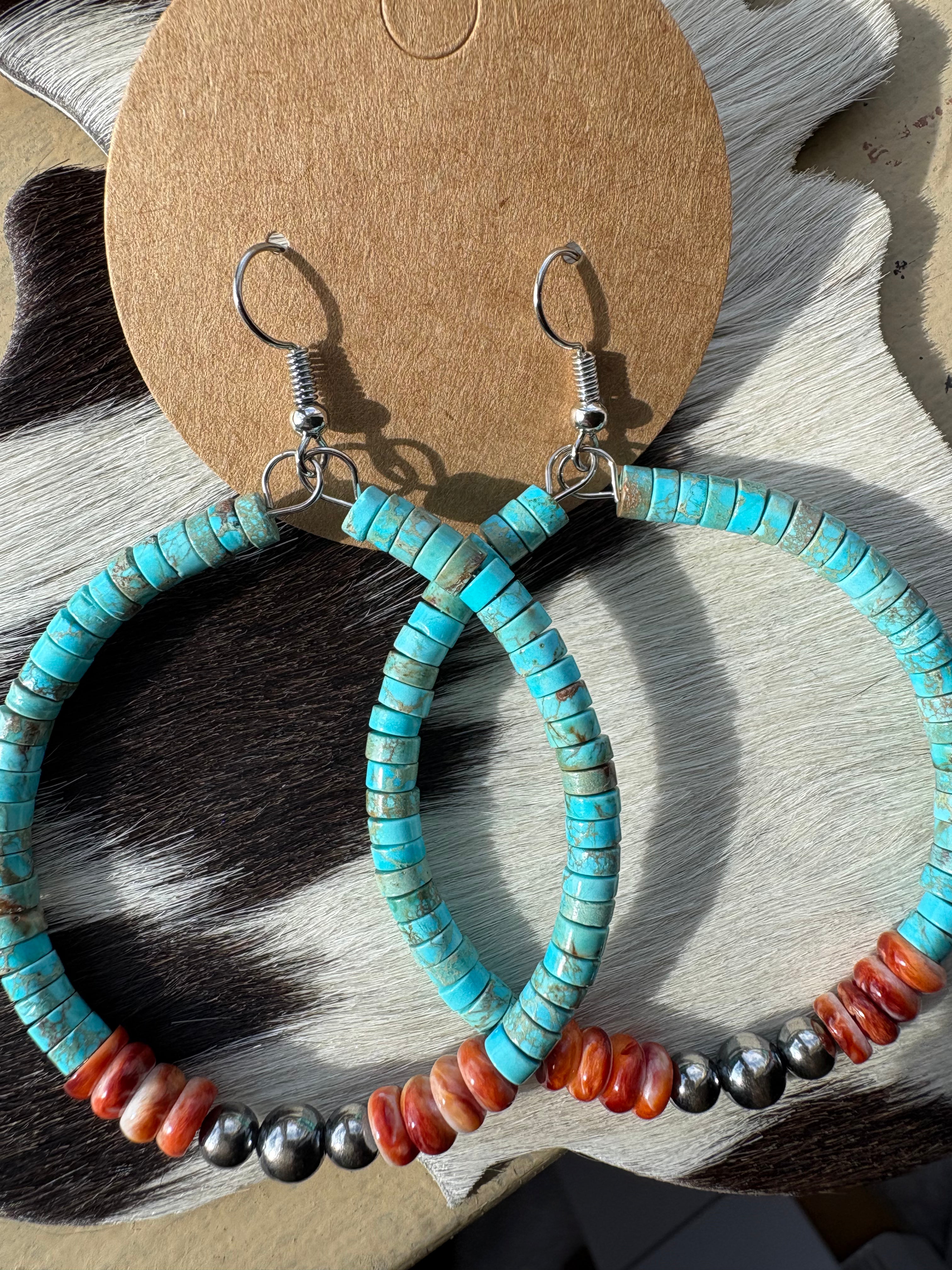 Vibrant Hoops – Turquoise, Spiny Oyster & Sterling Silver