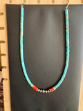 14” Vibrant Choker – Turquoise, Spiny Oyster & Sterling Silver