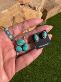 Sterling silver lone mountain turquoise necklace with post earrings matching set (non native).