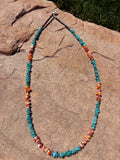 Turquoise and orange spiny necklace. Hand made 23”