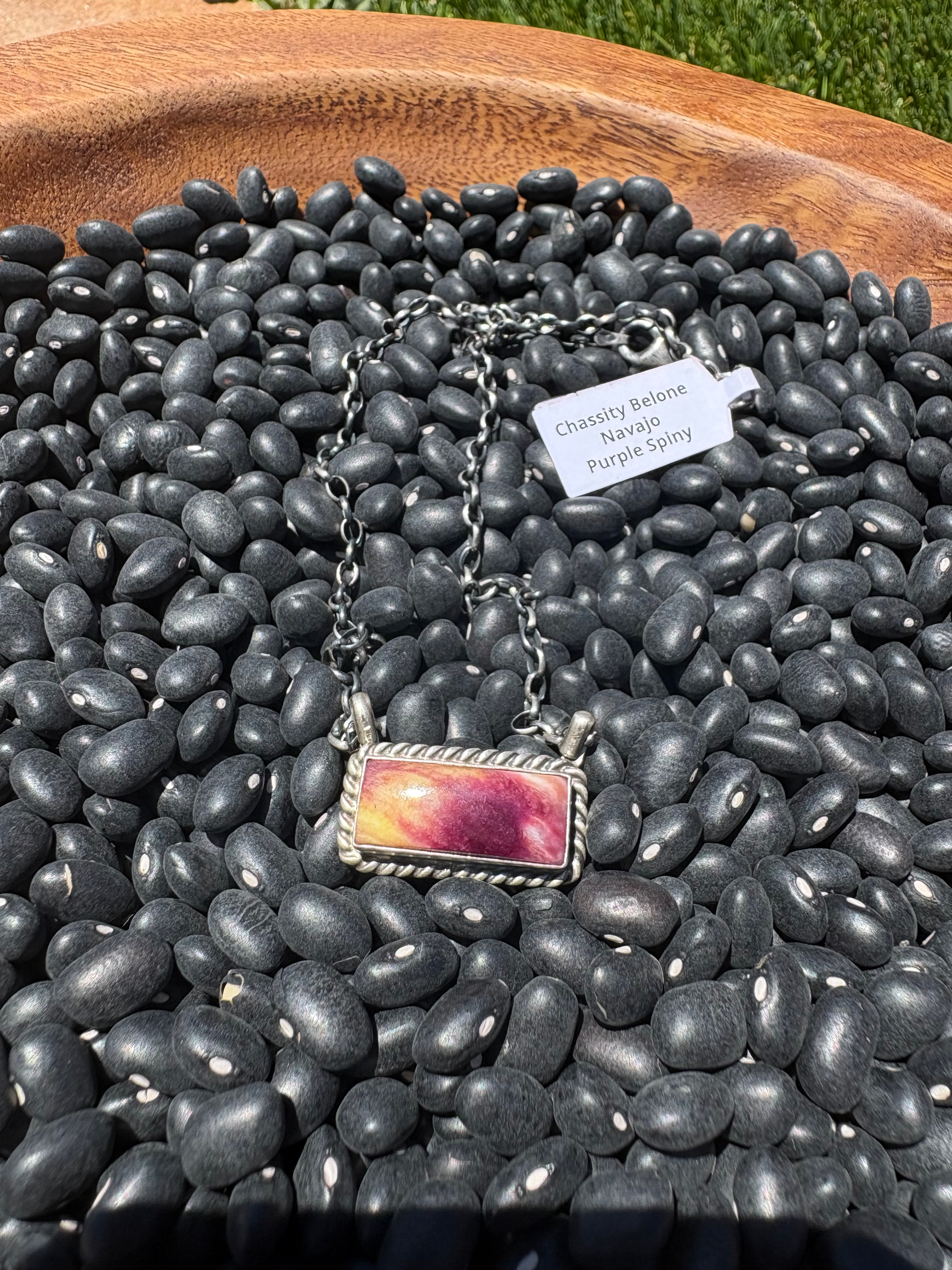 Chassity Belone Navajo Purple Spiny 16” bar necklace
