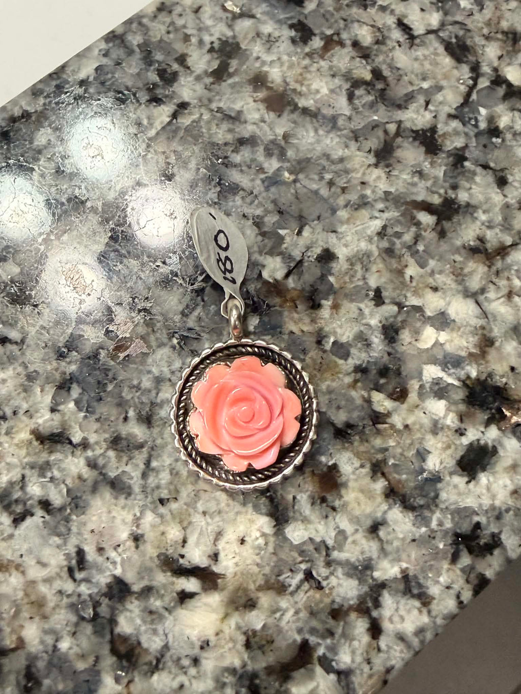 Pink conc rose pendent stamped, fits 4mm or smaller pearls.