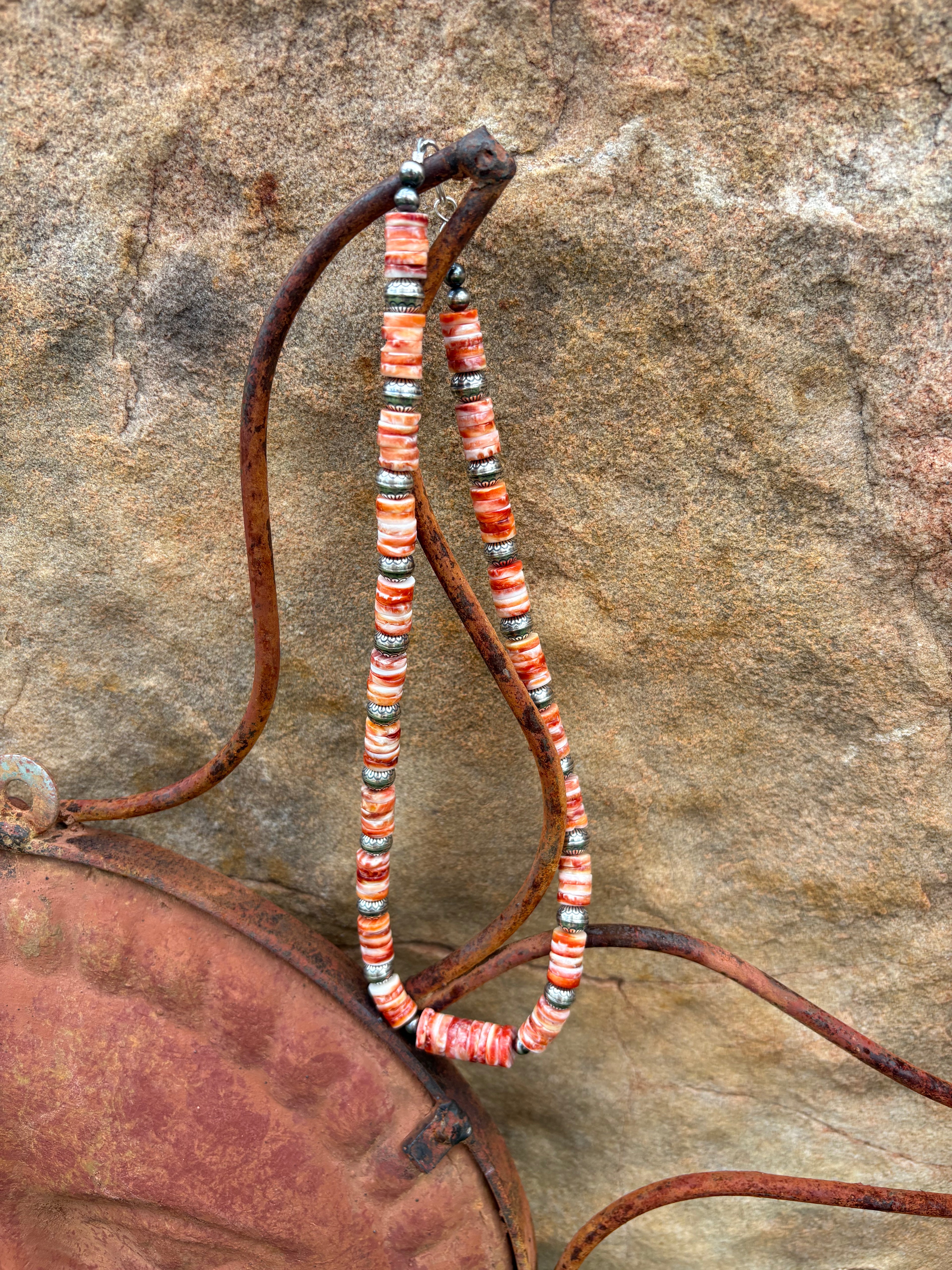 16” Spiny necklace with stamped silver beads 6mm.