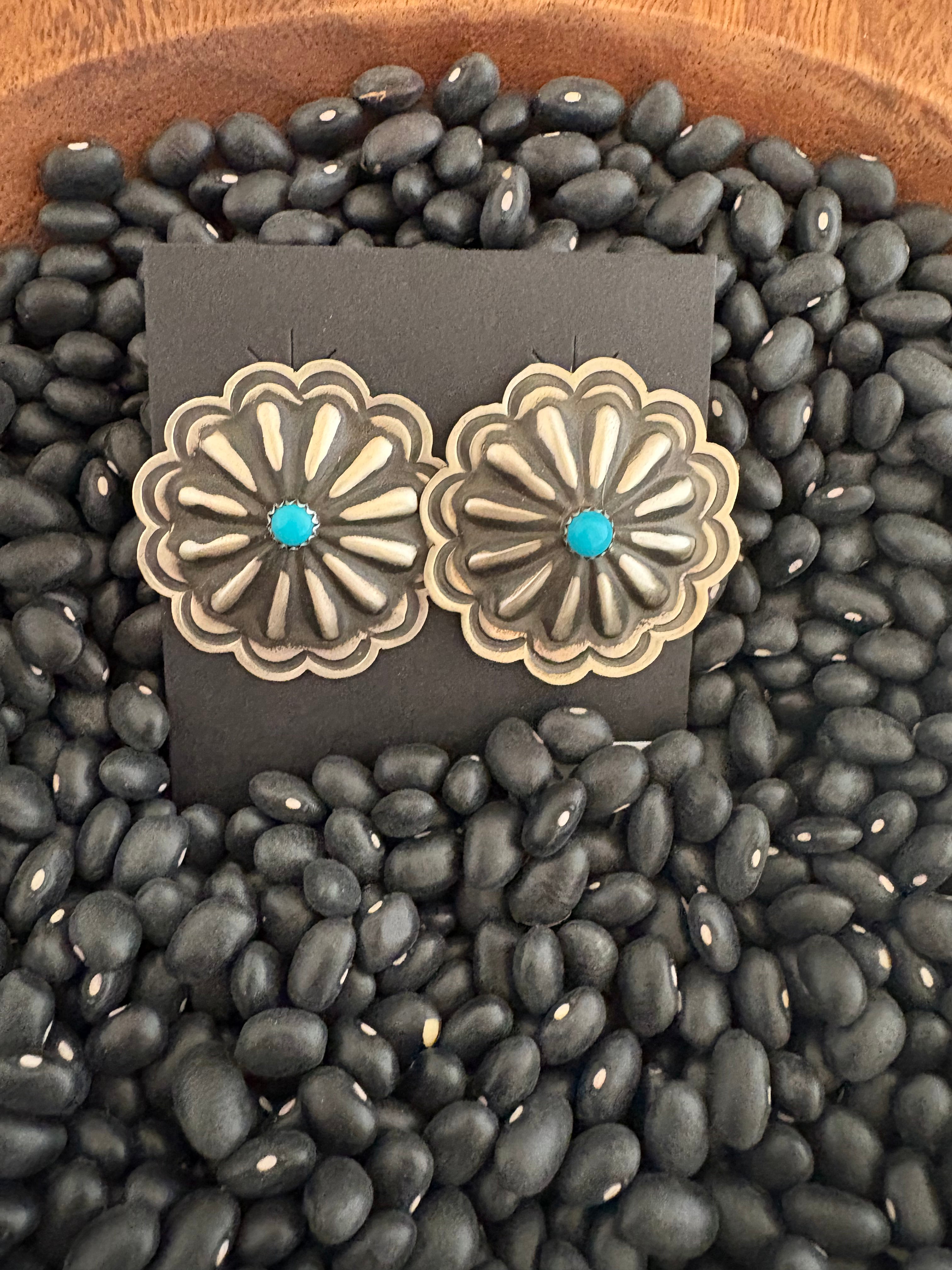 Leander Tahe conco stud earrings with Kingman turquoise