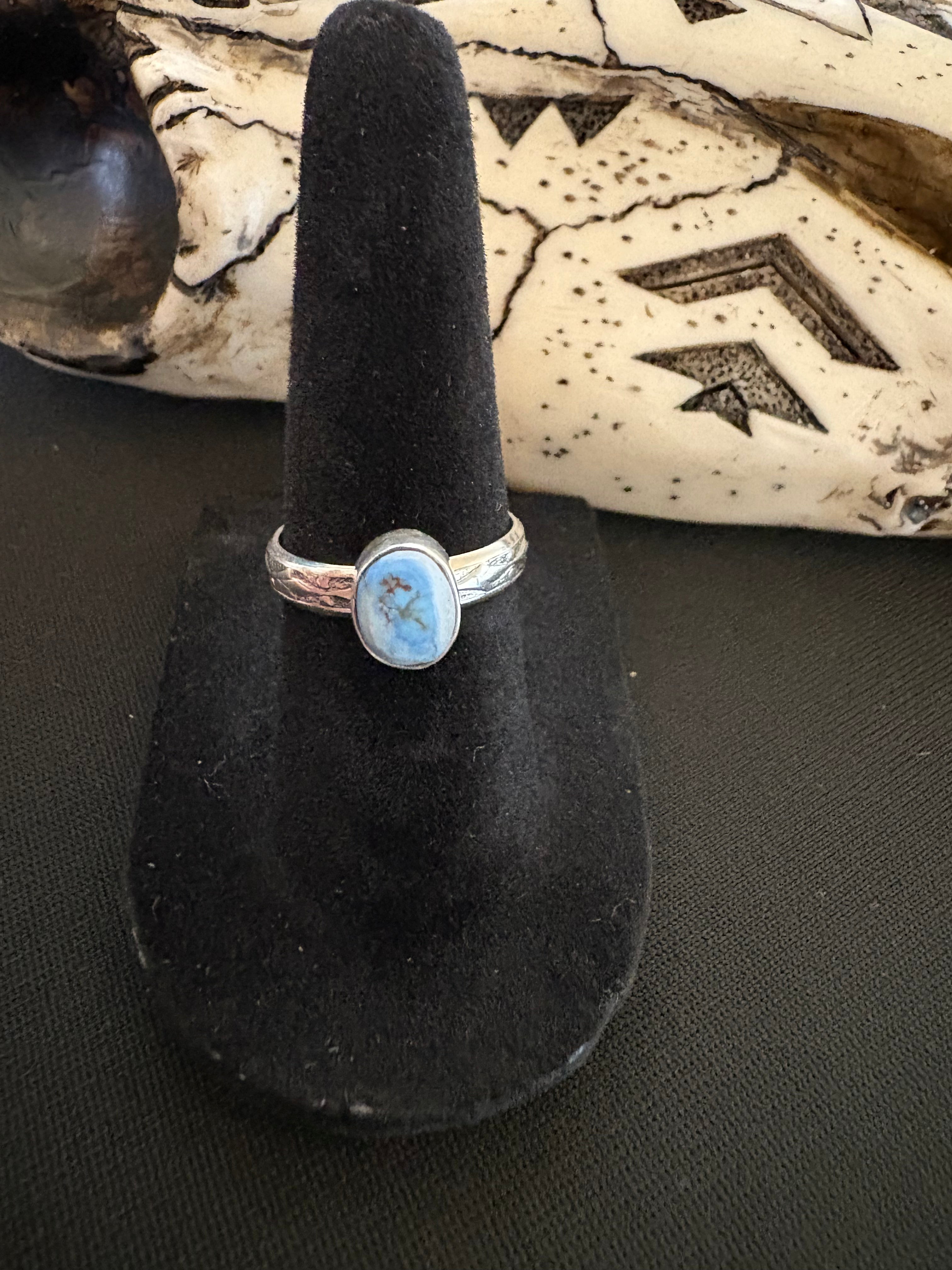 Sterling silver golden hills turquoise ring. Native made and stamped. Size 6