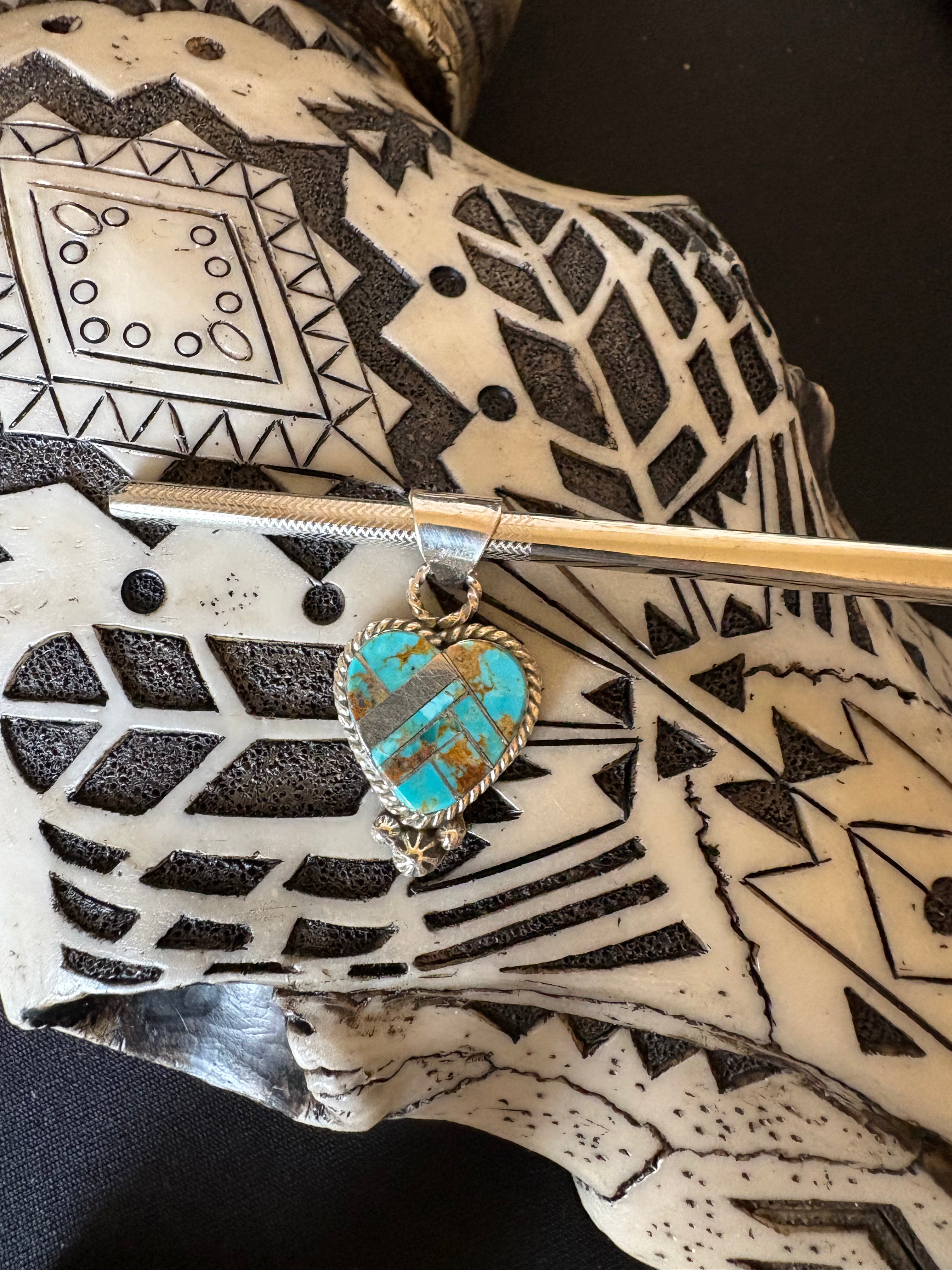 Sterling silver turquoise inlay heart pendent native made and stamped. Will fit 3mm pearls