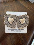Leander Tahe Sterling silver native and stamped heart earrings