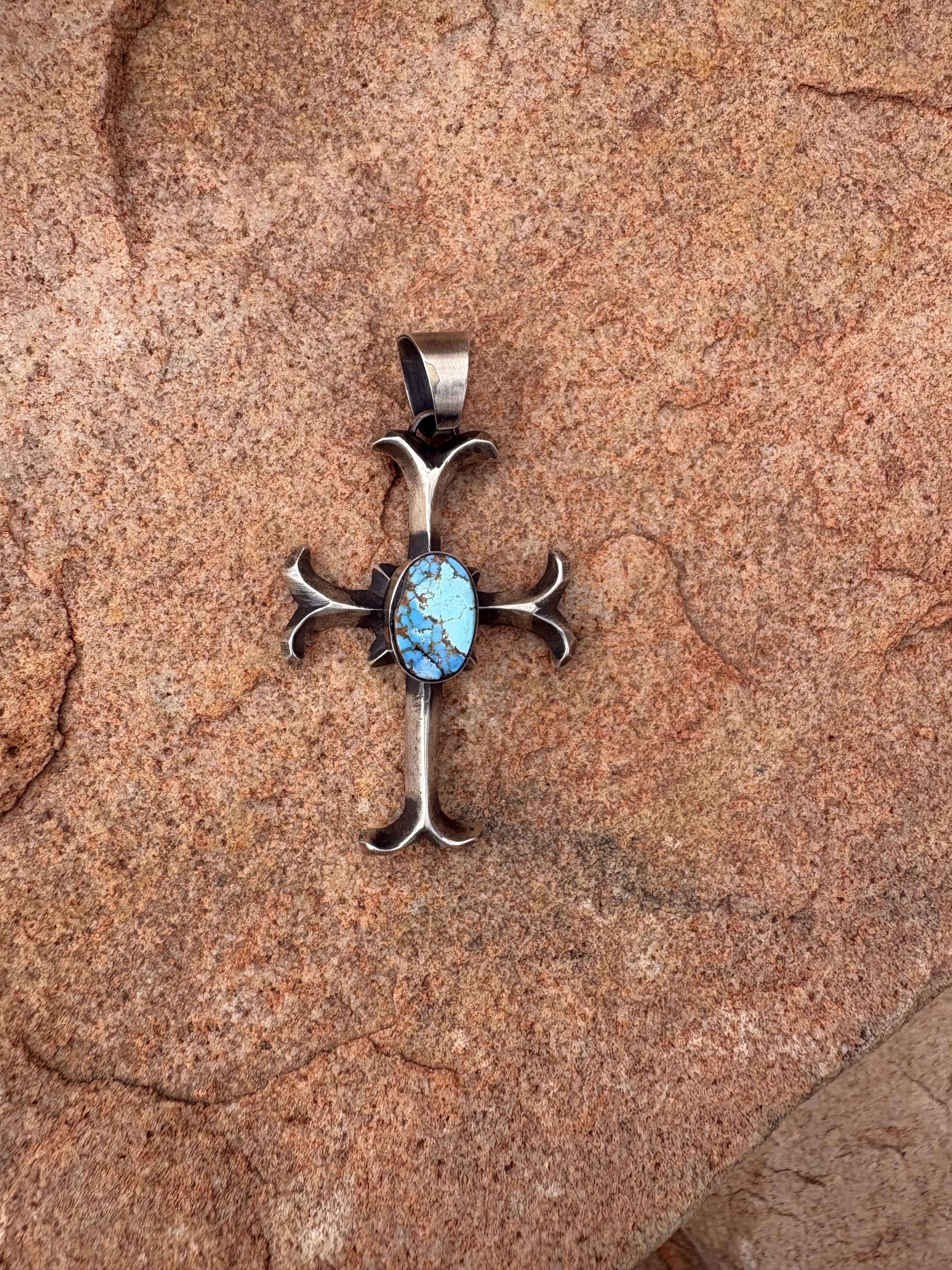 Chimney butte cross pendent with golden hills turquoise