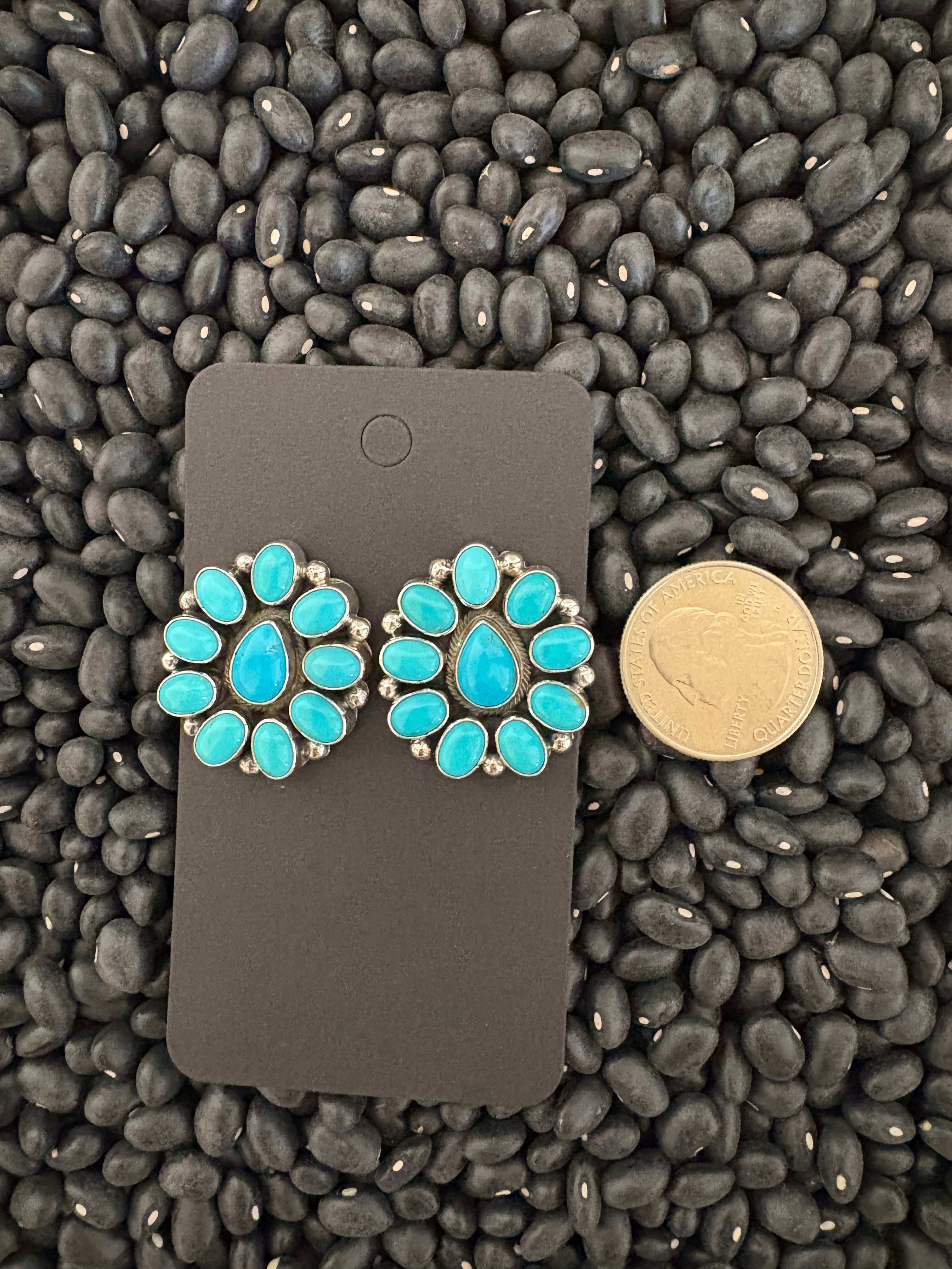 Sleeping beauty Turquoise cluster earrings post. Native made