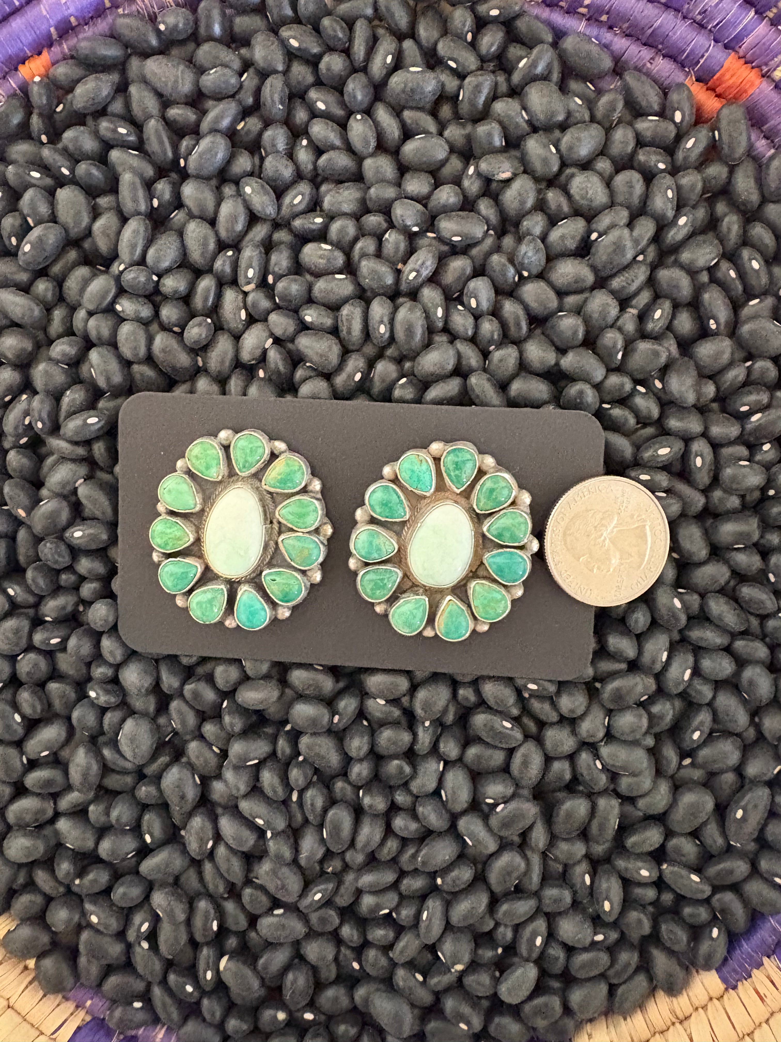 Full cluster post earrings. Tyrone turquoise and palomino. Native made