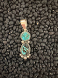 Sterling silver, native made black jack turquoise with flower turquoise pendant.