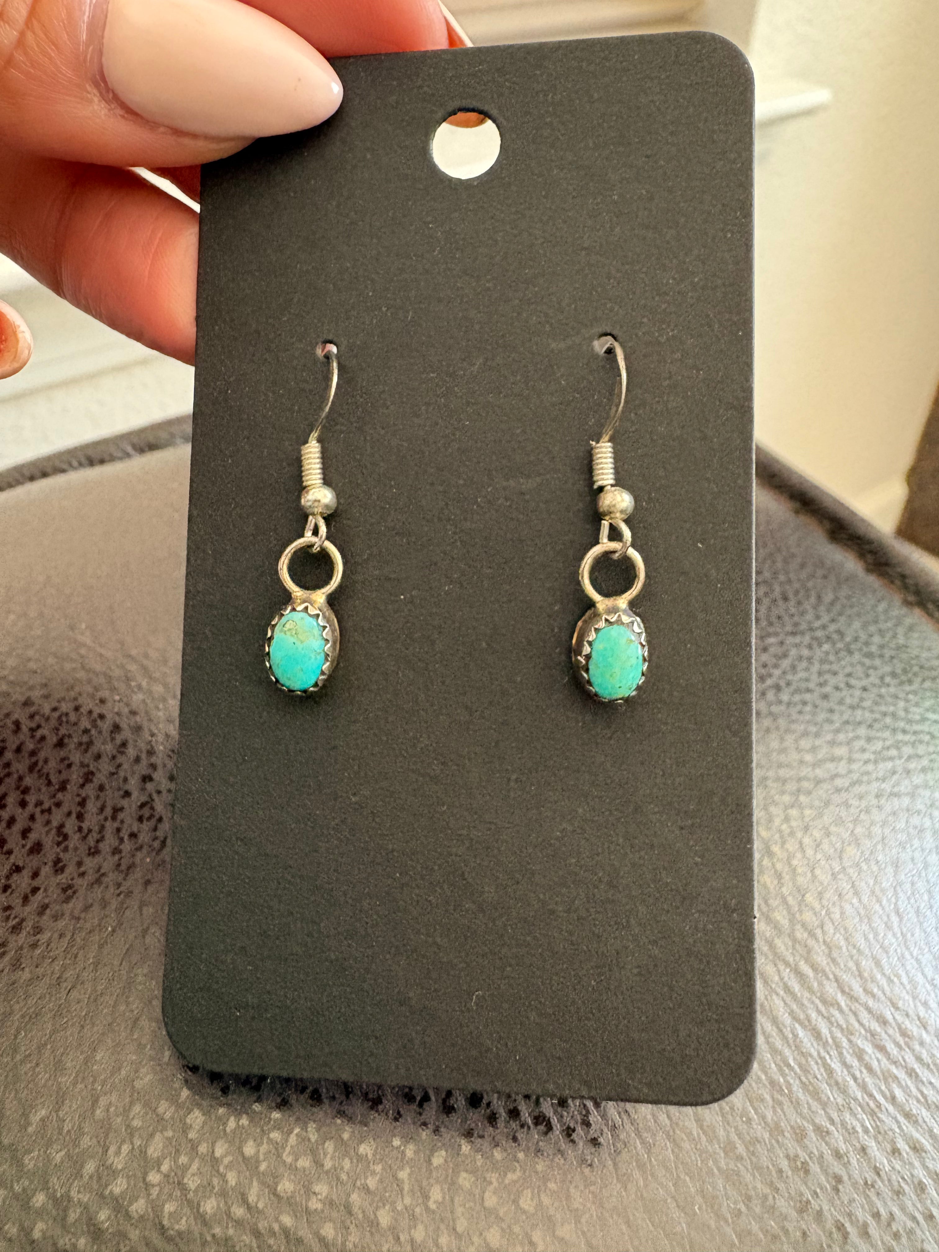 Kingman turquoise dangle earrings, native handmade by Christina Yazzie