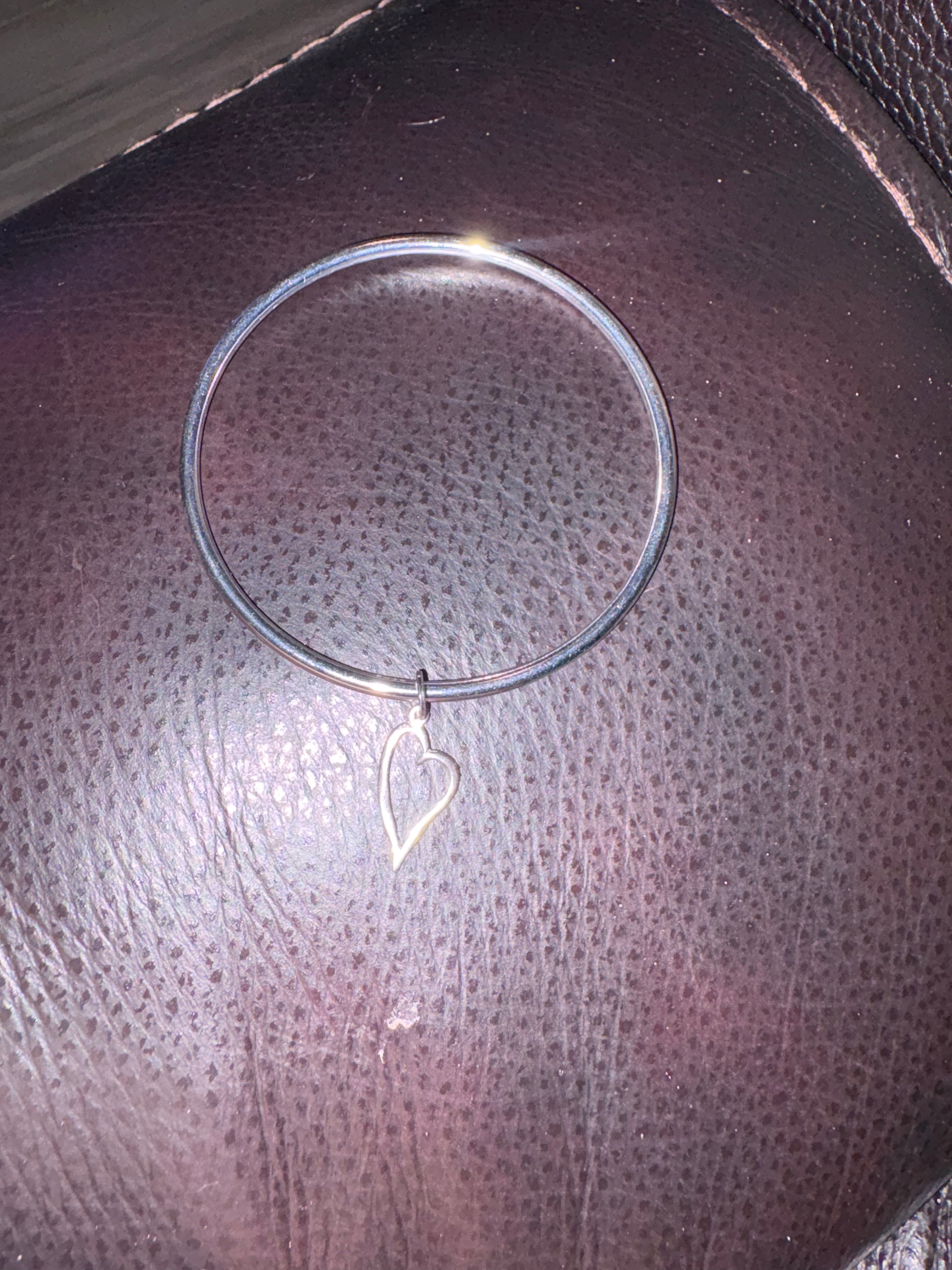 Non native Sterling silver bangle bracelet with heart charm 7”