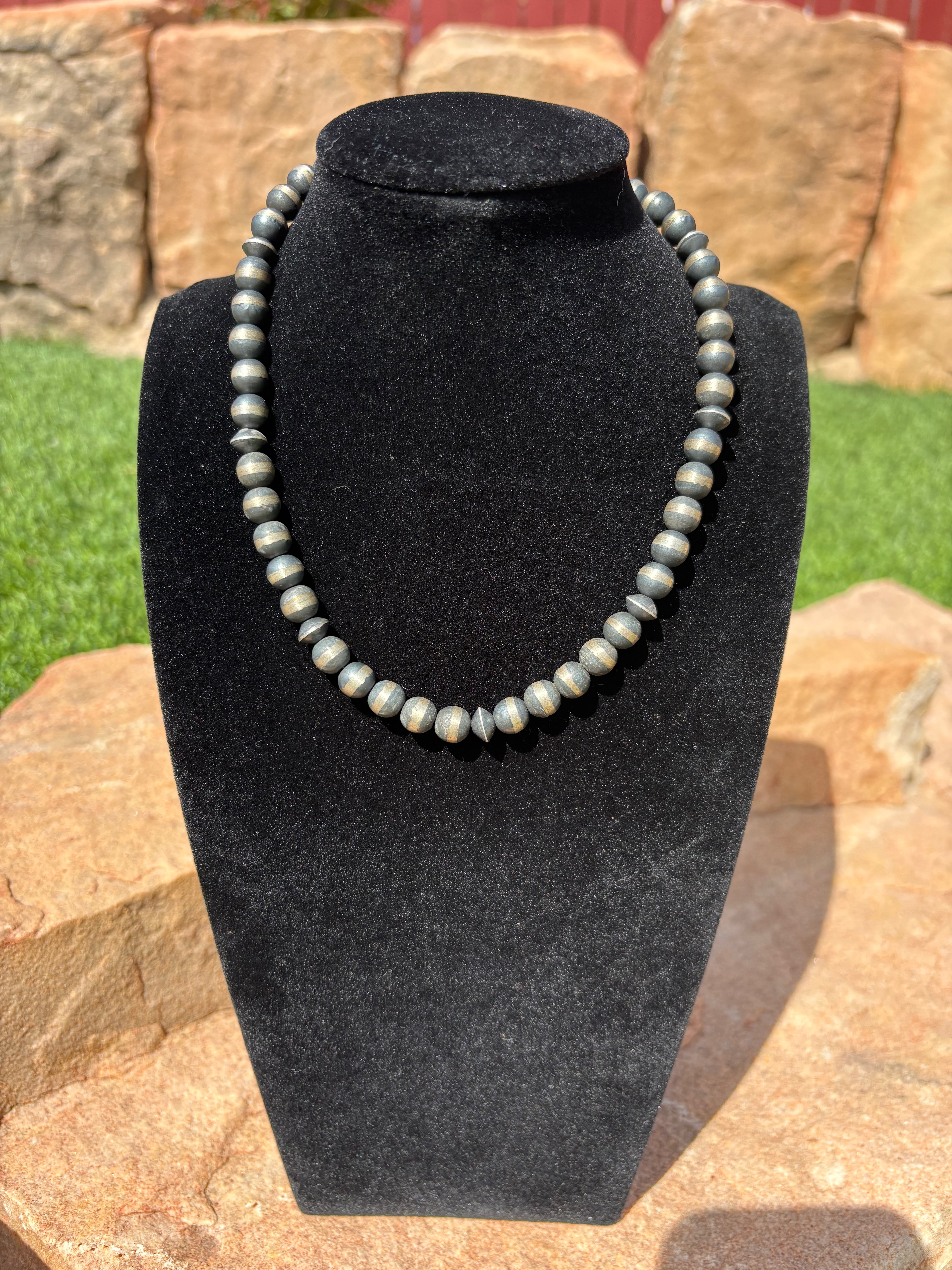 Chimney Butte round and saucer pearl necklace 15” 8mm