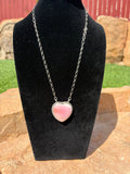 Sterling silver pink conc heart necklace native made and stamped.