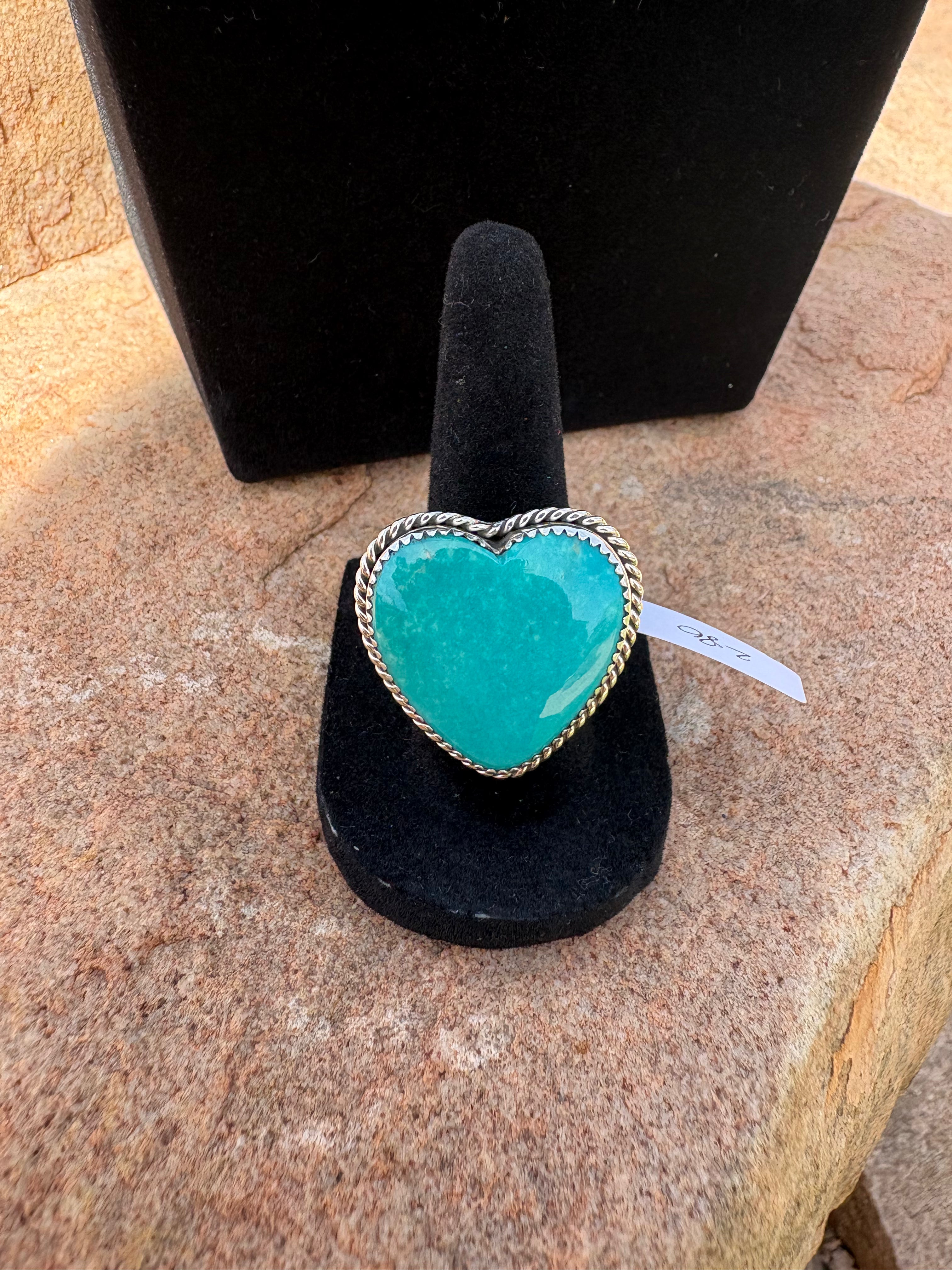 Sterling silver handmade turquoise heart ring adjustable