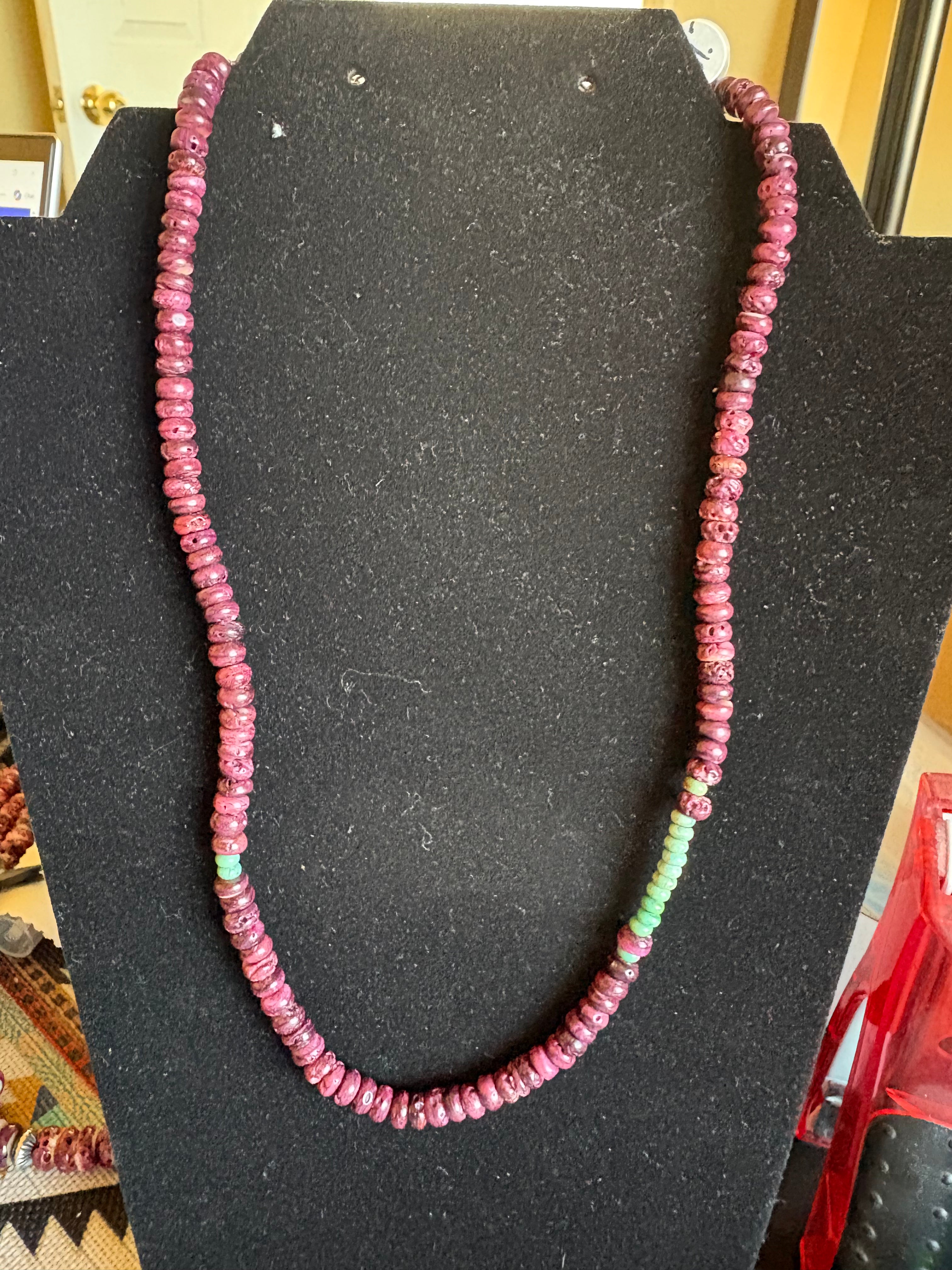 Purple spiny 18” necklace with touch of turquoise beads. With 2”extender.