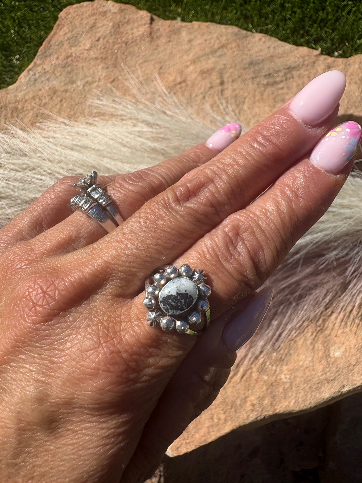 Sterling Silver White Buffalo Ring Size 8