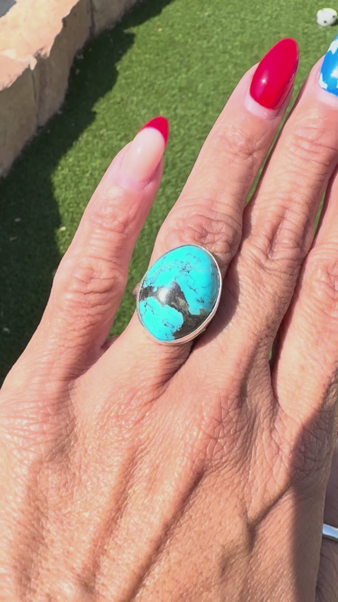 Sterling silver, sleeping beauty turquoise ring, native made. Size 6.5